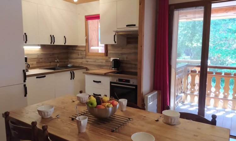 Appartement 8 personnes près des pistes, cuisine équipée, parking privé et gratuit, salle de bain et WC séparés